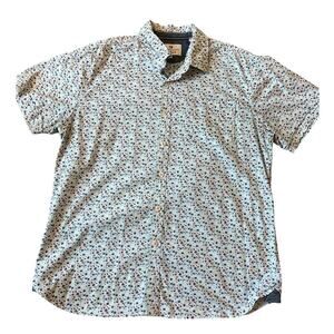 Men's Thread & Cloth Floral Button Down, Short Sleeve, White/Blue, Large